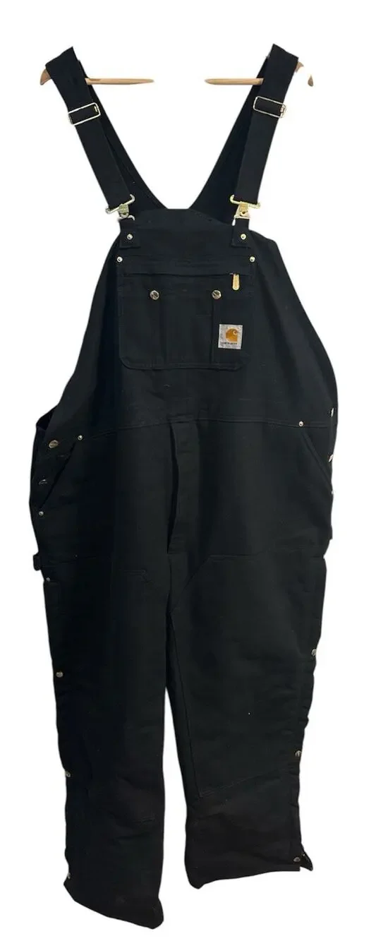 Carhartt Men's Black R41 Quilt Lined Duck Bib Overalls Double Knee Sz 52x30 BIG